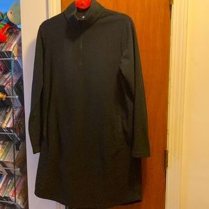 Black fleece half-zip dress, Land’s End. Side slant pockets.  New $49.  Now $19.